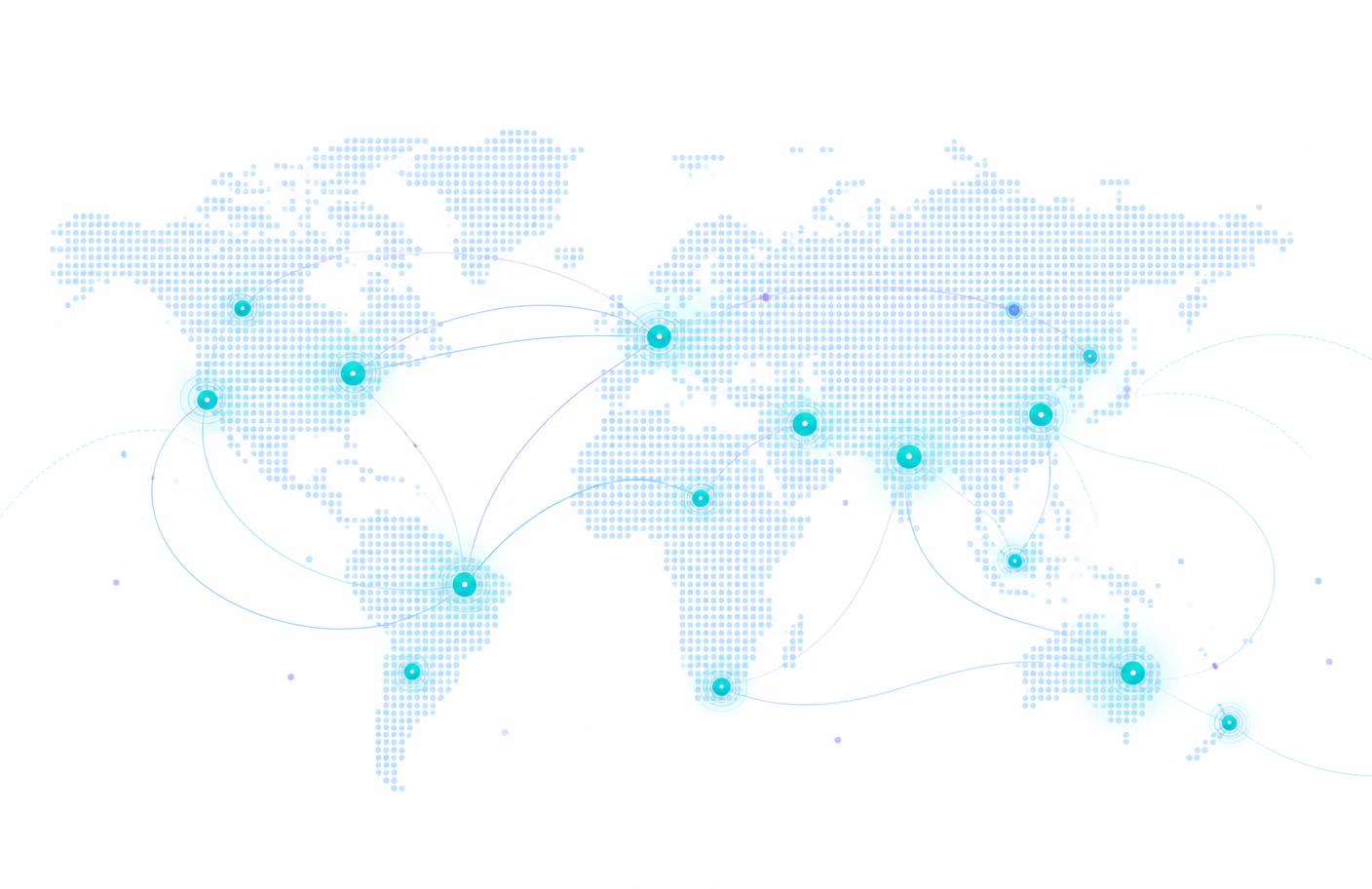 Ayuni Host global network map showing service regions across North America, South America, Europe, Africa, Middle East & South Asia, East Asia and Oceania