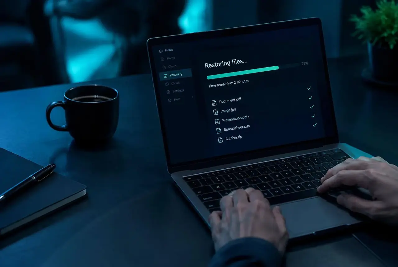 Files being restored on a laptop from a saved backup