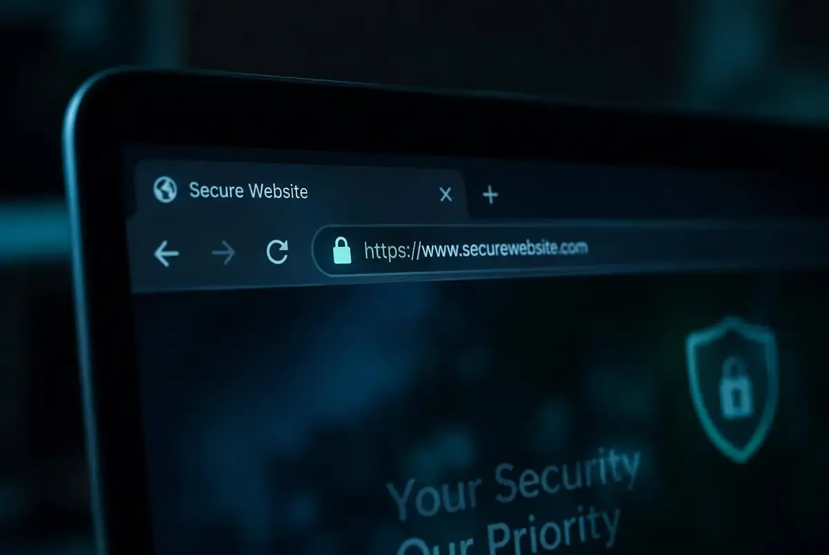 Close-up of a browser address bar showing a secure padlock and an https address