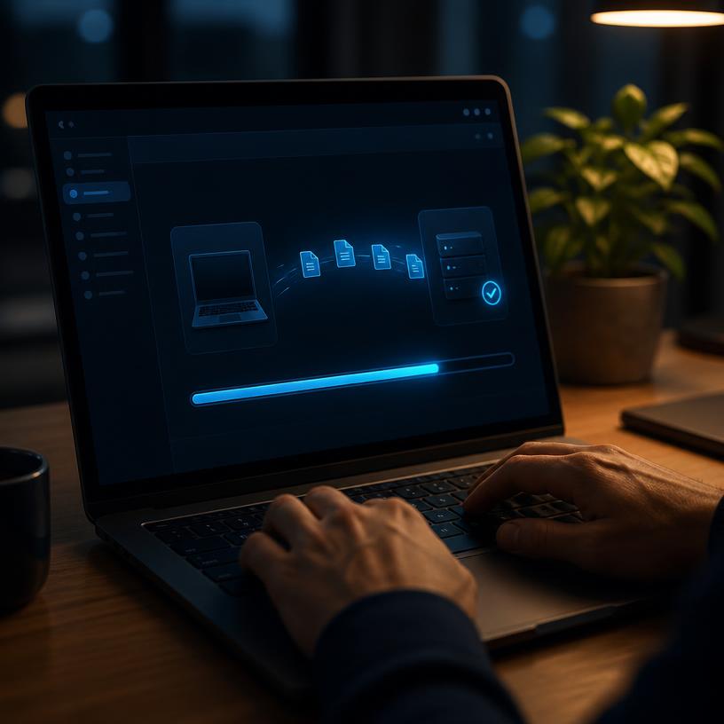 Person moving an existing website across on a laptop