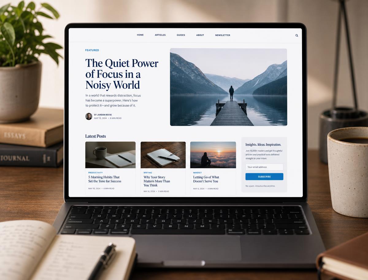 Completed editorial blog and newsletter displayed on a laptop