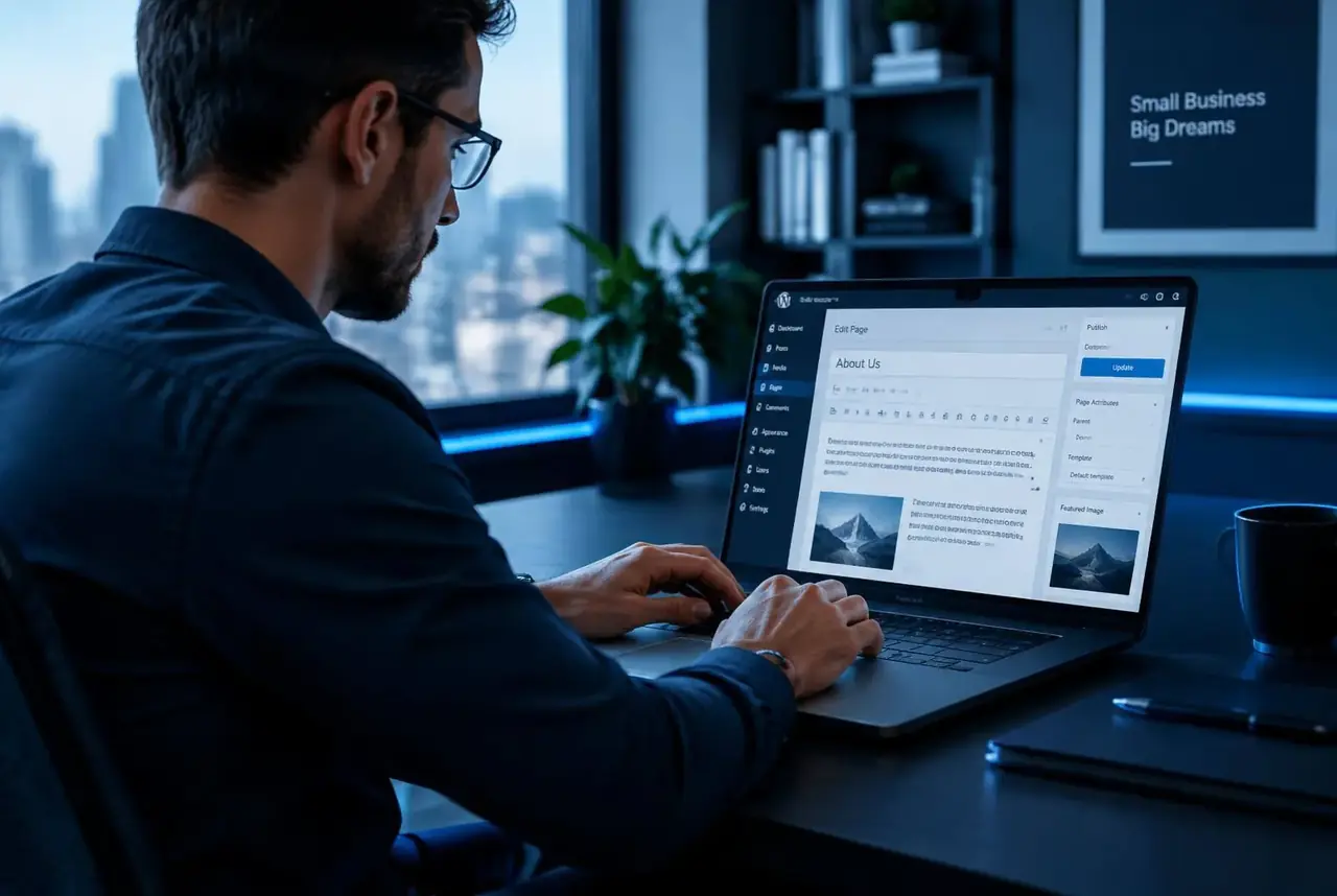 Workspace showing a WordPress site being edited on a large screen